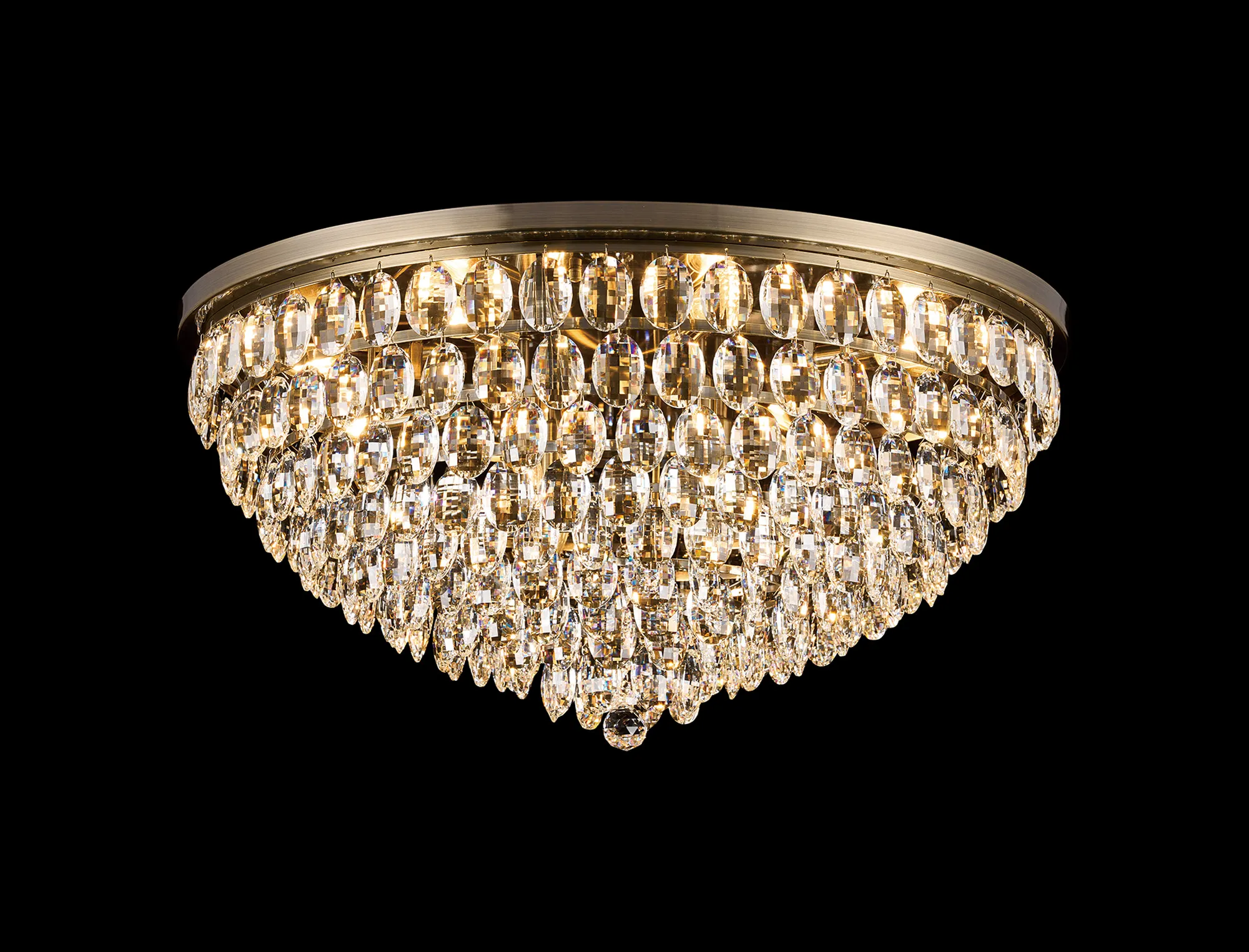 Coniston Antique Brass Crystal Ceiling Lights Diyas Flush Crystal Fittings